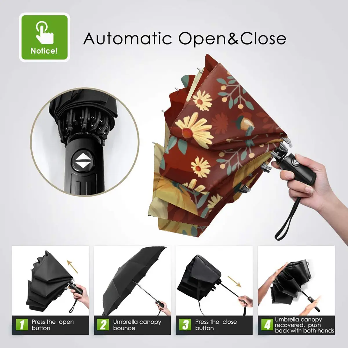 Miglior Resistente Al Vento Pieghevoli Donne Ombrello Automatico Auto Autunno Zucche Girasoli Marrone Antivento Ombrelli Da Pioggia Per Gli Uomini Parasole