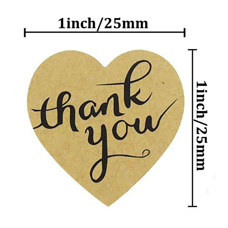 Форма сердца спасибо натуральный крафт-наклейки этикетки для печати Скрапбукинг
