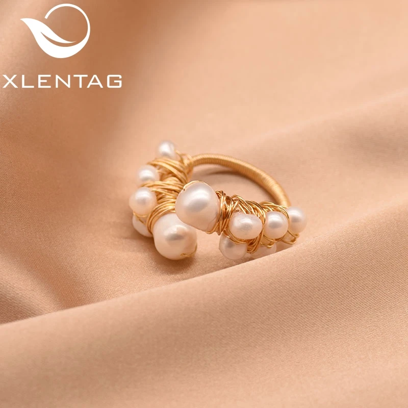XlentAg, кольцо с натуральным пресноводным барочным белым жемчугом, регулируемое кольцо для женщин, милое обручальное кольцо ручной работы, ювелирное изделие Anelli Donna GR0190