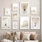 Настенная картина с изображением Исламской мечети язычков розового бежевого пейзажа, настенные картины на холсте, скандинавские плакаты и принты, настенные картины для декора гостиной