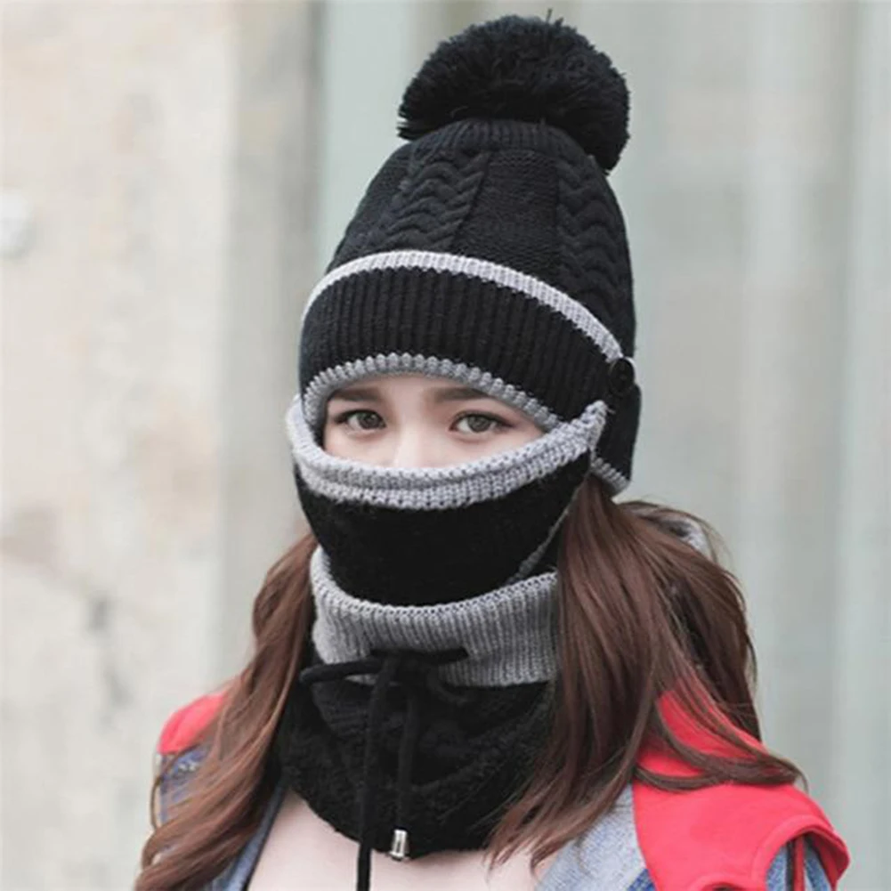 

3PCS Womens Winter Scarf Set Thickend Knitted Hat Scarf Face Cover Outdoor FS99