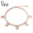 Браслет на ногу Uwin с бабочкой и теннисным браслетом, украшение для мужчин и женщин в стиле хип-хоп, цепочка 9 дюймов, квадратная и круглая, украшение со сверкающими звеньями