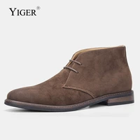 yiger mens desert boots man casual ankle boots chelsea vinatge boots man martins boots large size tooling boots leather brown