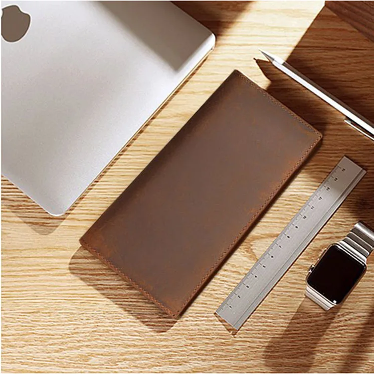 Мужской бумажник двойного сложения из натуральной кожи Длинный кошелек для