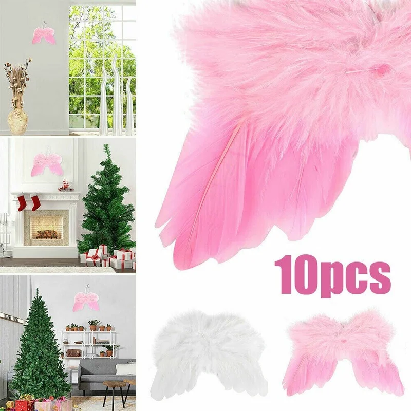 

Christmas Tree Feather Wing Home Party Wedding Ornaments Xmas Decor Lovely Chic Angel Decoration Hanging Ornament Pink/White