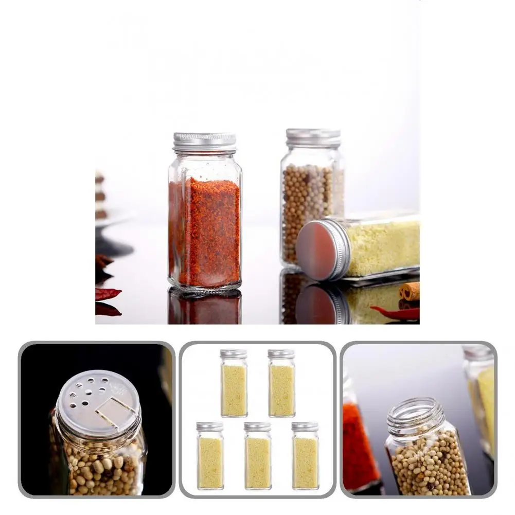

5Pcs/Set Seasoning Jars Great Empty Square Glass Spice Bottles Reusable Multi-purpose Seasoning Bottle