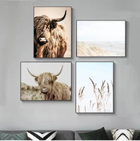 wall art canvas painting wheat plant nordic highland cow alpaca posters and prints landscape wall pictures for living room decor