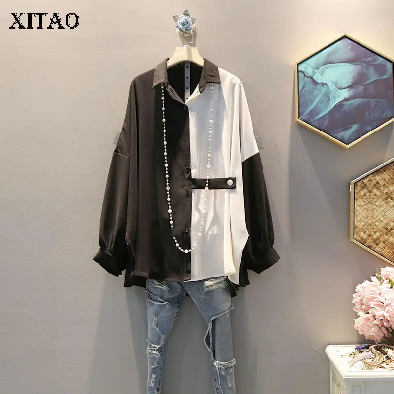 Женская блузка с отложным воротником XITAO элегантная маленькая составного кроя в
