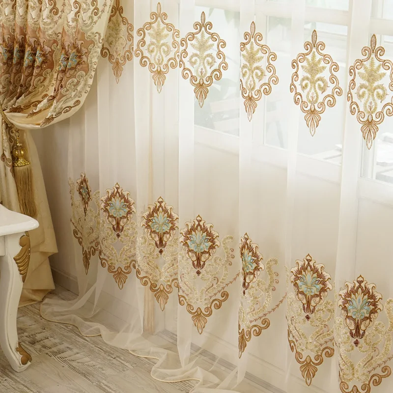

Light Luxury Classic Gorgeous Curtain French Window European Embroidered Curtain Cloth Light Curtains for Living Room Bedroom
