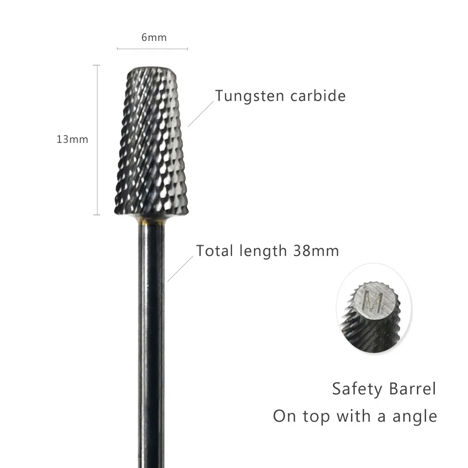 Безопасные конические сверла для ногтей HYTOOS 6*13 мм карбидные фрезы вращающиеся