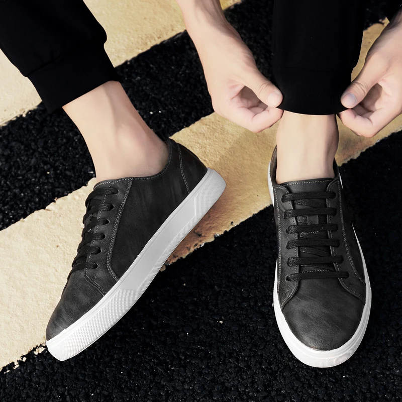 Sneakers New Casual Shoes Mens Leather Flats Lace-Up Simple Stylish Male Shoe Fashion Men trend wild casual | Обувь