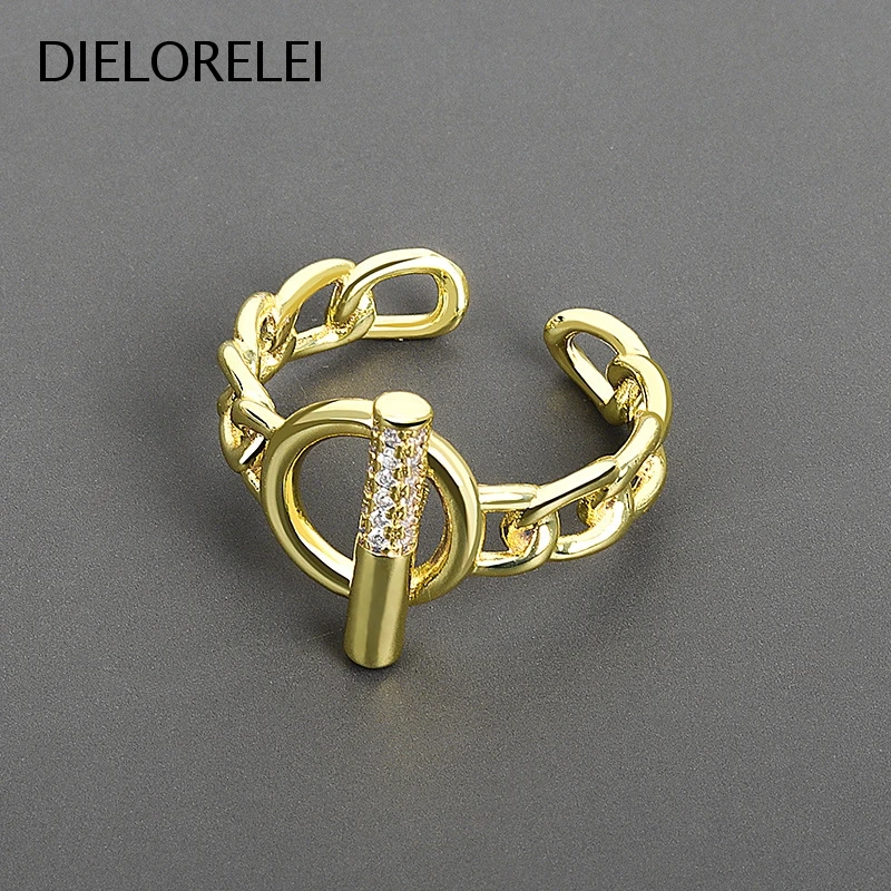 

DIELORELEI 925 Sterling Silver Minimalist For Women Simple Style Niche Jewelry CZ Paved Ot Buckle Chain Open Ring