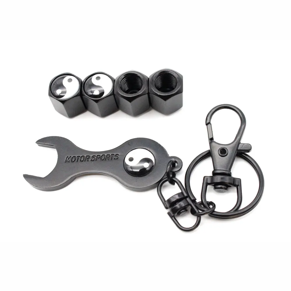 5Pcs/Set Tai Chi Style Anti theft Emblem Auto Car Wheel Tire Air Valve Caps With Wrench Keychain Zinc Alloy Stem Dust Cover Acce|Стержни и