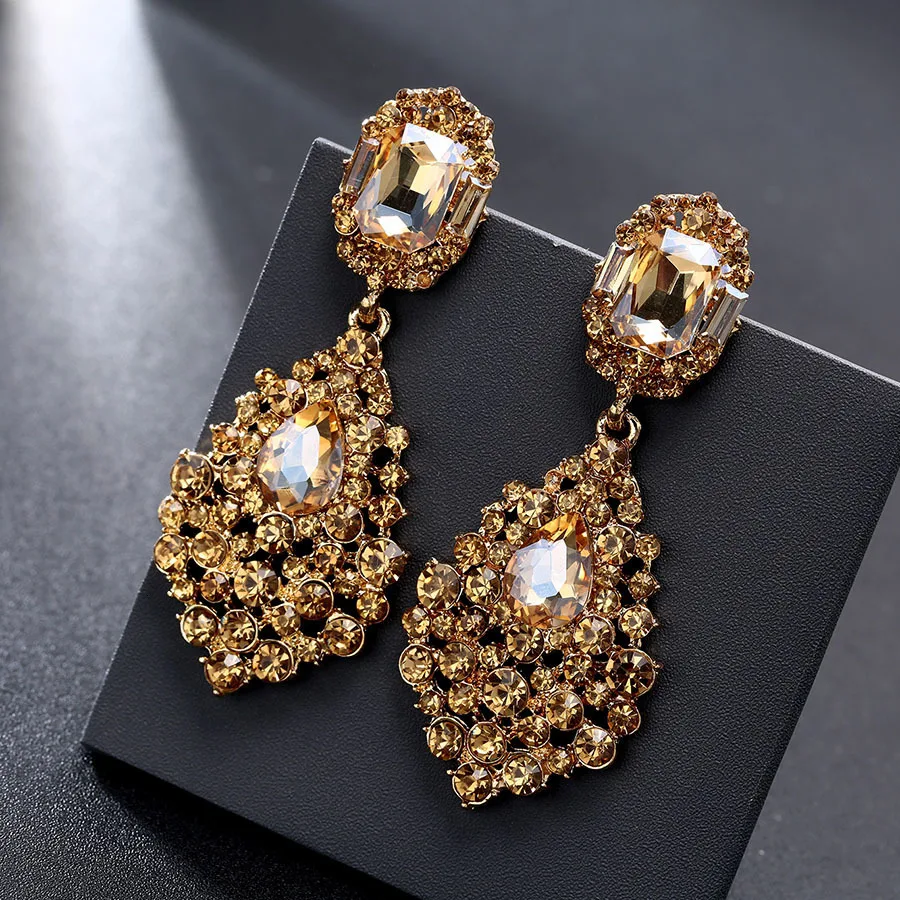 Женские серьги с кристаллами цвета шампанского роскошные свадебные подвески