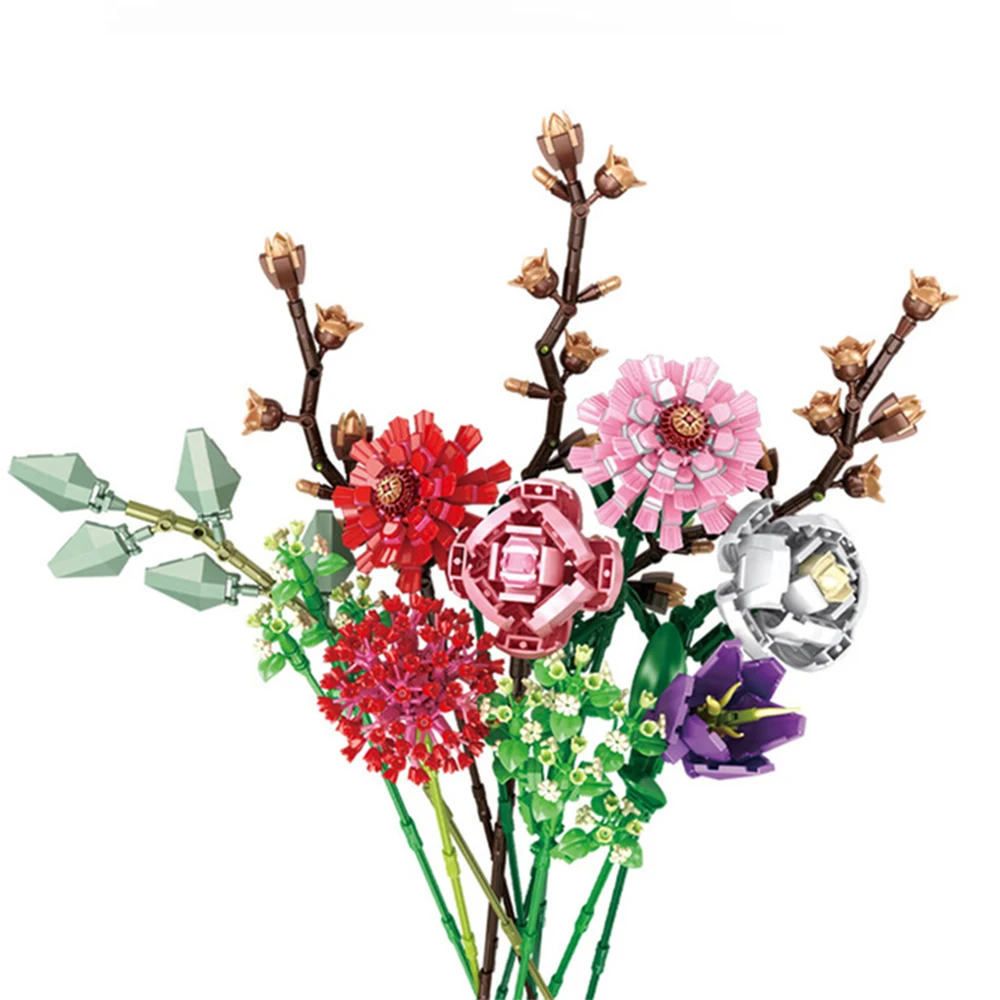 

Creator Expert Ideas DIY Flowers Bouquet Eustoma Chrysanthemum Lily Lilac Moc Bricks Building Blocks Girl Friend Wedding Gifts