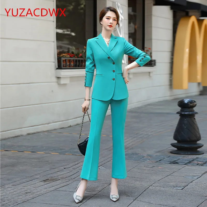 YUZACDWX Autumn Black Female Uniform Business Suits with Trouser Elegant Slim Office Blazer Set Women Work Wear Spring