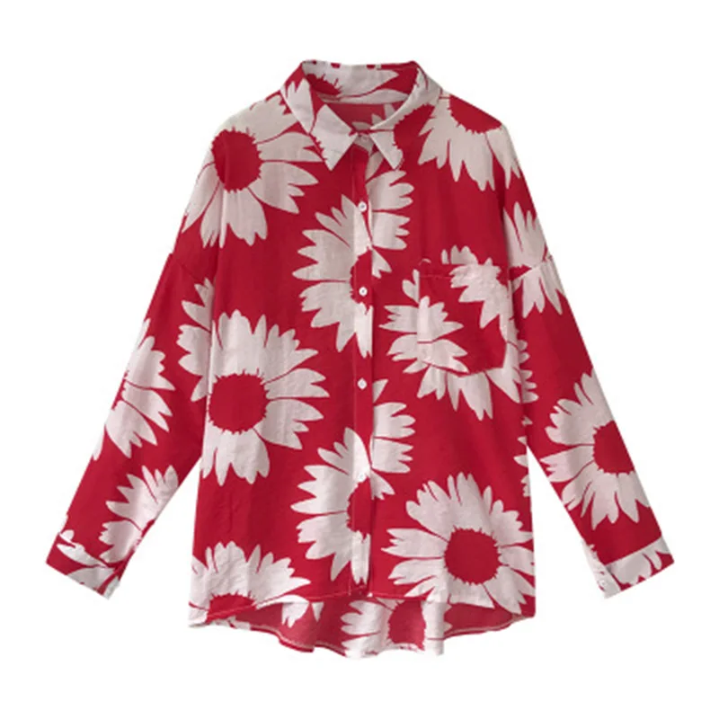Dioufond/Весенняя женская блузка с длинными рукавами рубашка цветочным принтом