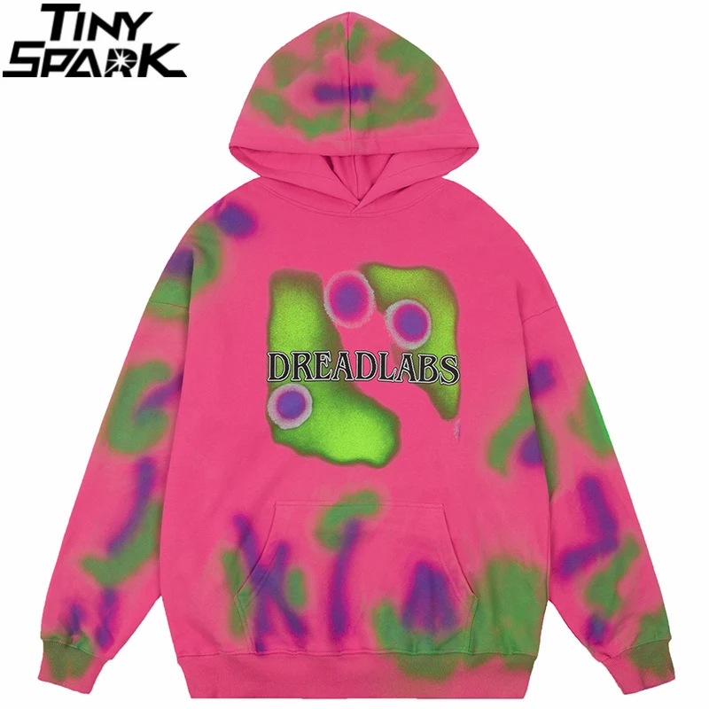 

Men Hip Hop Streetwear Hoodie Oversize Sweatshirt Illusion Graffiti Pullover Harajuku Cotton 2021 Autumn Hooded Hoodie Pink