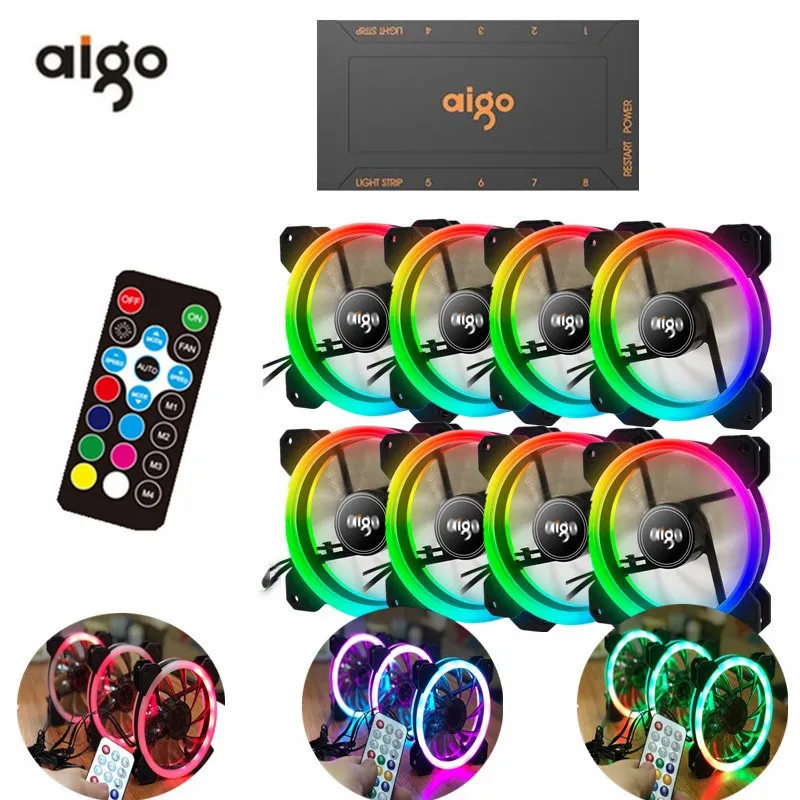 Aigo DR12 3 шт. чехол для компьютера PC охлаждающий вентилятор RGB регулируемый светодиодный 120 мм тихий+ ИК пульт дистанционного управления охлаждающий RGB чехол для компьютера вентилятор cpu