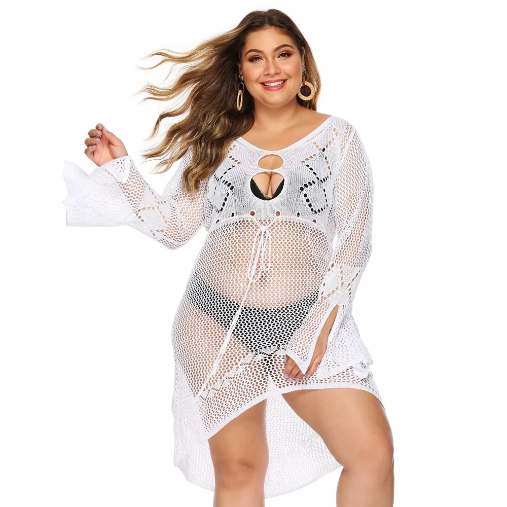 Пикантная Туника большого размера Xxxl 4xl купальники вязаные пляжные накидки парео