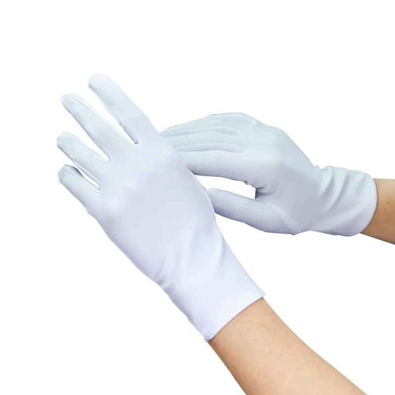 

Unisex solid color spandex Elasticity stretch sunscreen gloves black white Full Finger Wedding Etiquette Dance Gloves Accessory
