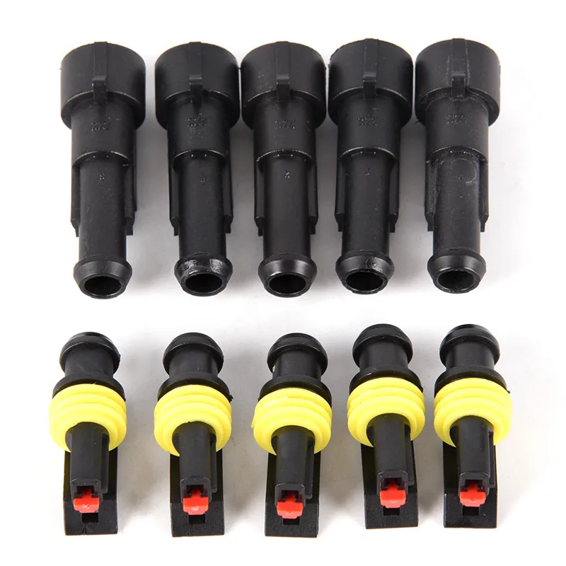 

5set Car Motorcycle 1 Pin Way Sealed Waterproof Electrical Wire Auto Connector Plug Set for HID LED Light fog lamp