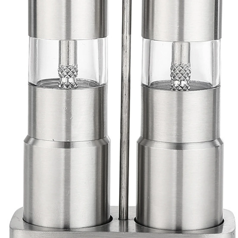 Description Picture 4 of itemSpice Salt And Pepper Grinder Set Spice Grinder Pepper Mill Shaker Thumb Press Stainless Steel 2 Pack With Storage Stand