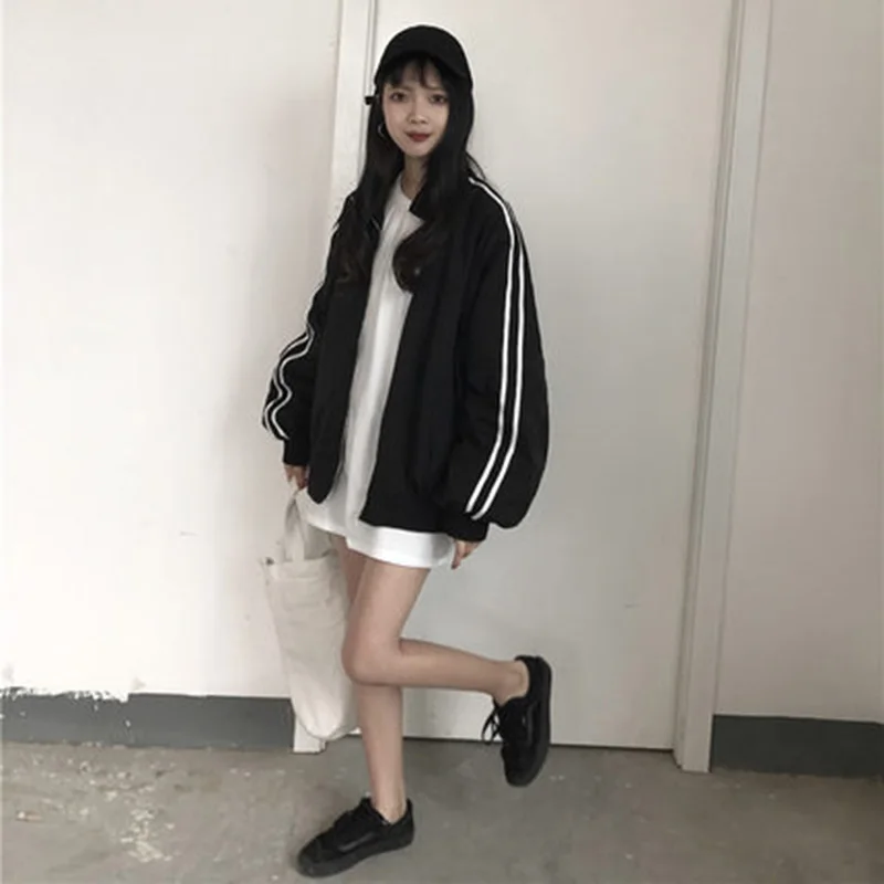 Куртки женские повседневные с длинным рукавом в полоску со стоячим воротником на