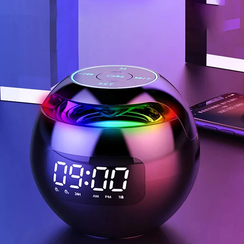 

Мини Динамик Портативный Колонка Bluetooth Динамик резонирующей коробки с светодиодный Дисплей будильник Hi-Fi TF карты MP3 воспроизведения музыки