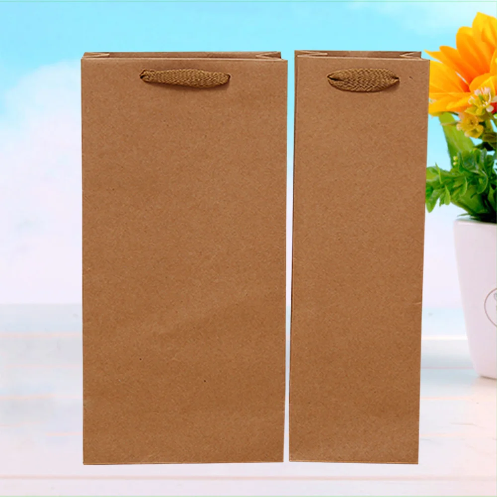 

12pcs Kraft Paper Red Hand Bag Drinks Packing Bag Storage Bag (Single-Vessle 11*9*35)