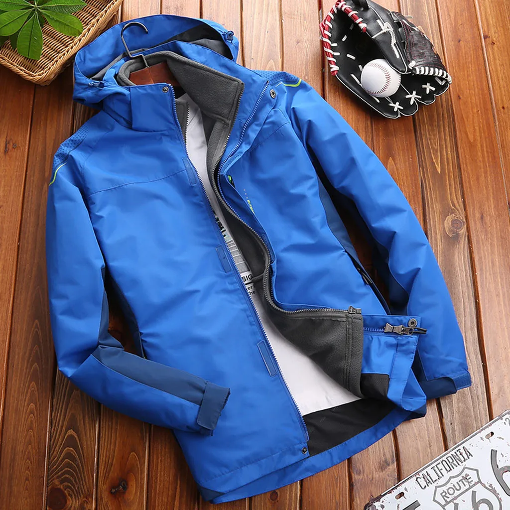 Men Fashion Hoodie Hat Detachable Windbreaker Waterproof Jacket Breathable Sport Outdoor Coat Softshell Fleece Jacket Mujer