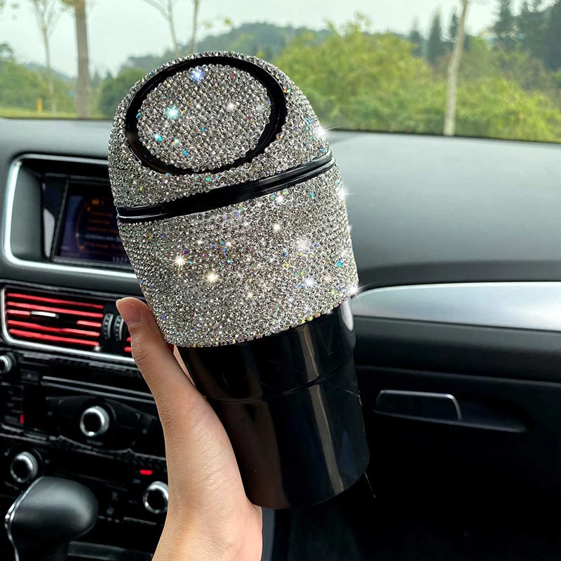 Bling Стразы автомобильная мусорная корзина с крышкой мини для автомобиля|Мусорка