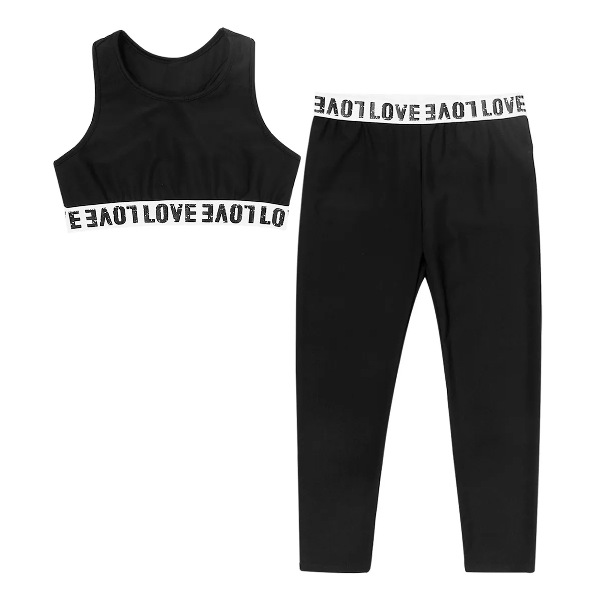 Summer Clothes Set for Kids Girls Letter Printed Outwear Outfits Sleeveless Crop Top with Leggings Children Ballet Dance Costume