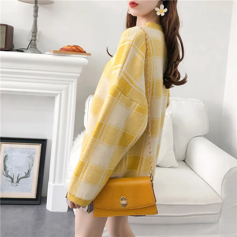 Женский клетчатый пуловер свитер для студенток Осень-зима 2020 новые свободные