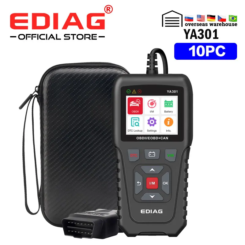 10 шт./считыватель кодов EDIAG YA301 OBD II полнофункциональный OBD2 сканер многоязычный