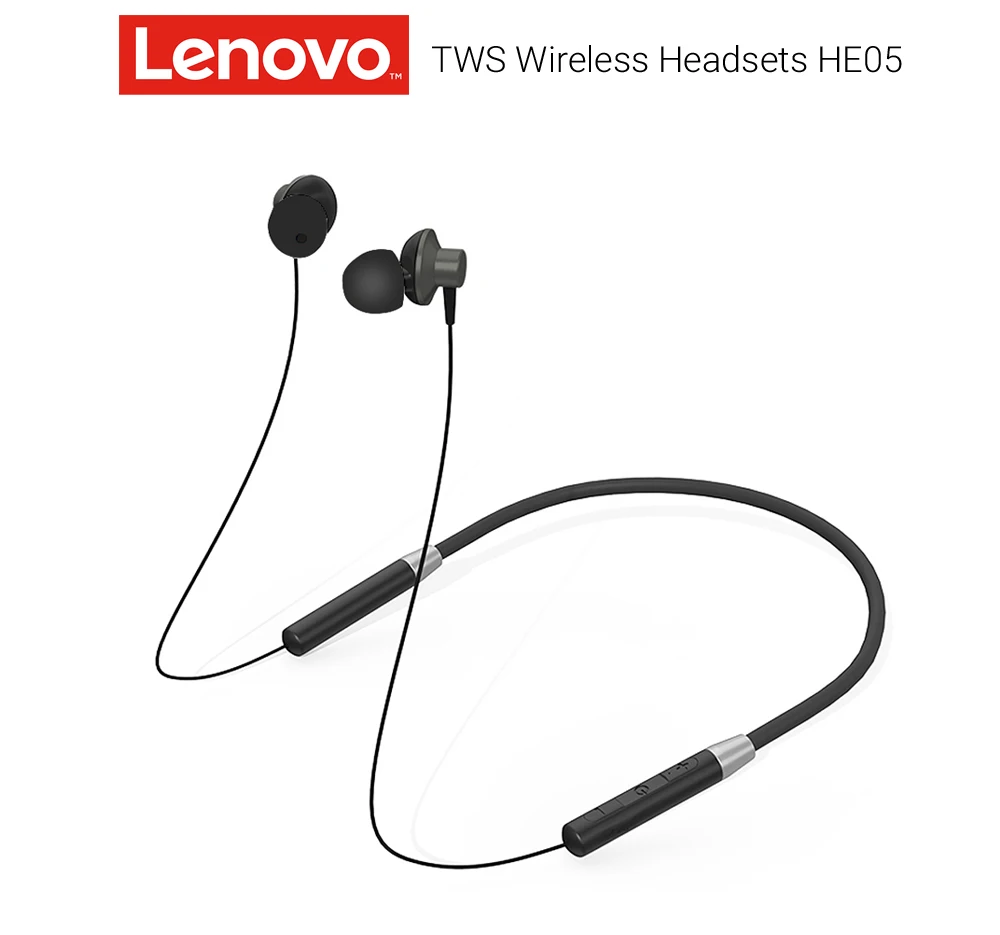 Оригинальные беспроводные наушники lenovo HE05, спортивные наушники с магнитным креплением, Bluetooth 5,0, снижение шума При звонках, 8 часов управления музыкой