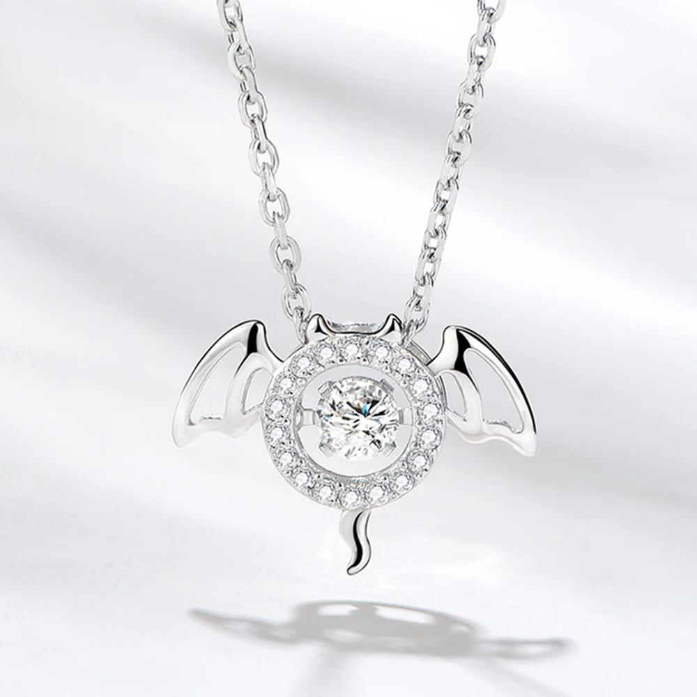 

Silver Necklace Female Sterling Silver Clavicle Chain Ins Simple Temperament Angel Devil Pendant Tide Net Red Beating