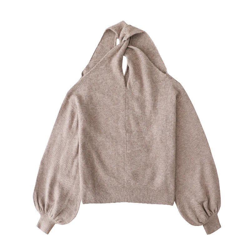 Женский трикотажный свитер в стиле ретро пуловер оверсайз с открытыми плечами и