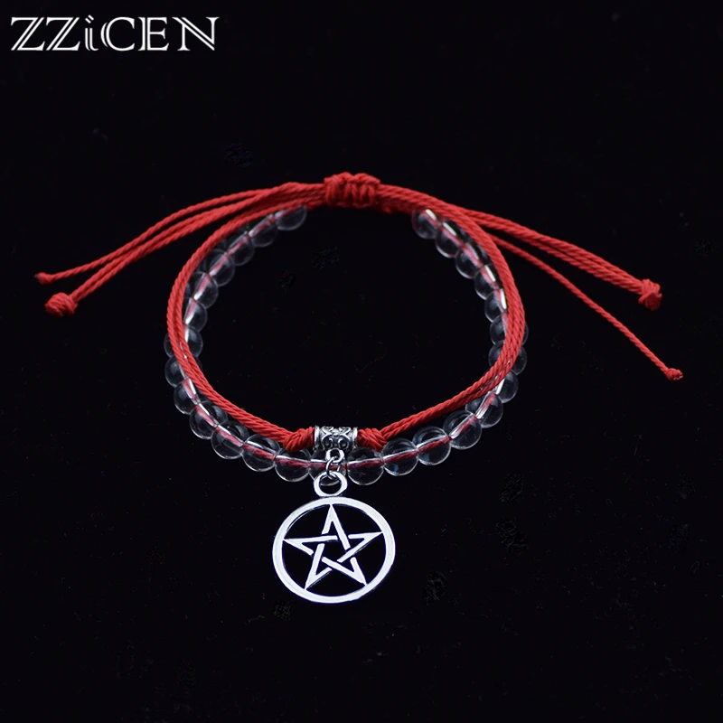 

Браслет регулируемый, 2 шт./компл., с подвеской в виде пятиконечной звезды, с белыми стеклянными бусинами, ювелирные украшения в виде пентаграммы для пар