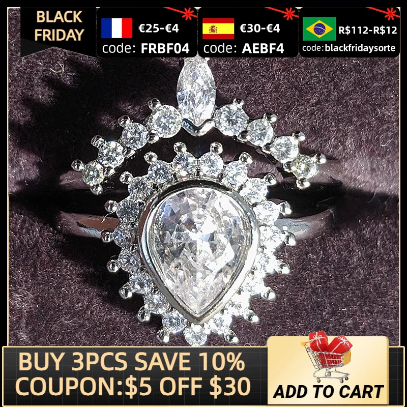 

2020 New Luxury Pear 925 Sterling Silver Wedding Ring Set Africa Bridal For Women Lady Anniversary Gift Jewelry Wholesale R5409