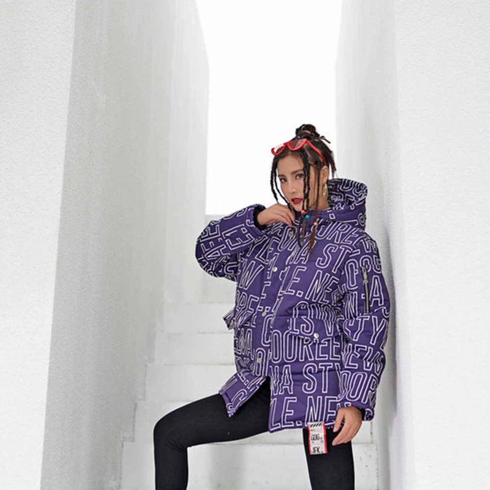 Новая женская хлопковая стеганая куртка большого размера фиолетовая Ретро