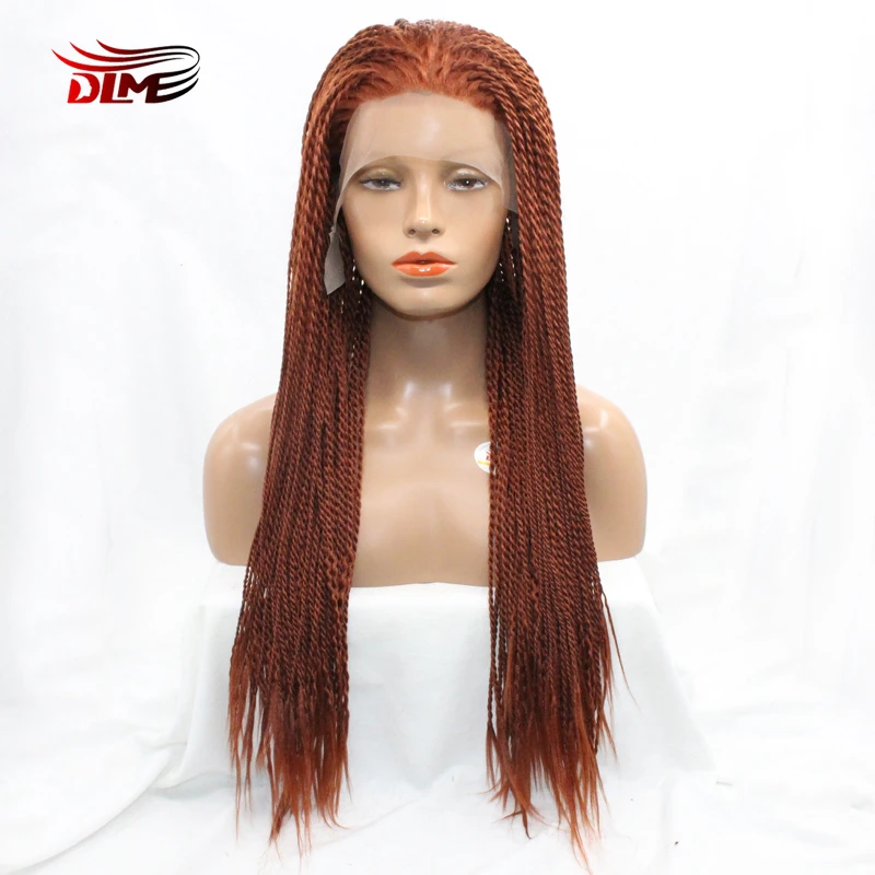 DLME Two Tone Braided Box Braids Wig Heat Resistant Fiber 26 Inch Synthetic Lace Front Wigs For Women