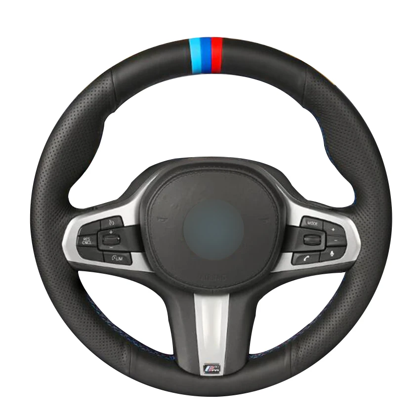 

Black Natural Leather Black Suede Car Steering Wheel Cover for BMW G30 525i 530i 530d M550i M550d 2017 2018 G32 630i 640i M G11