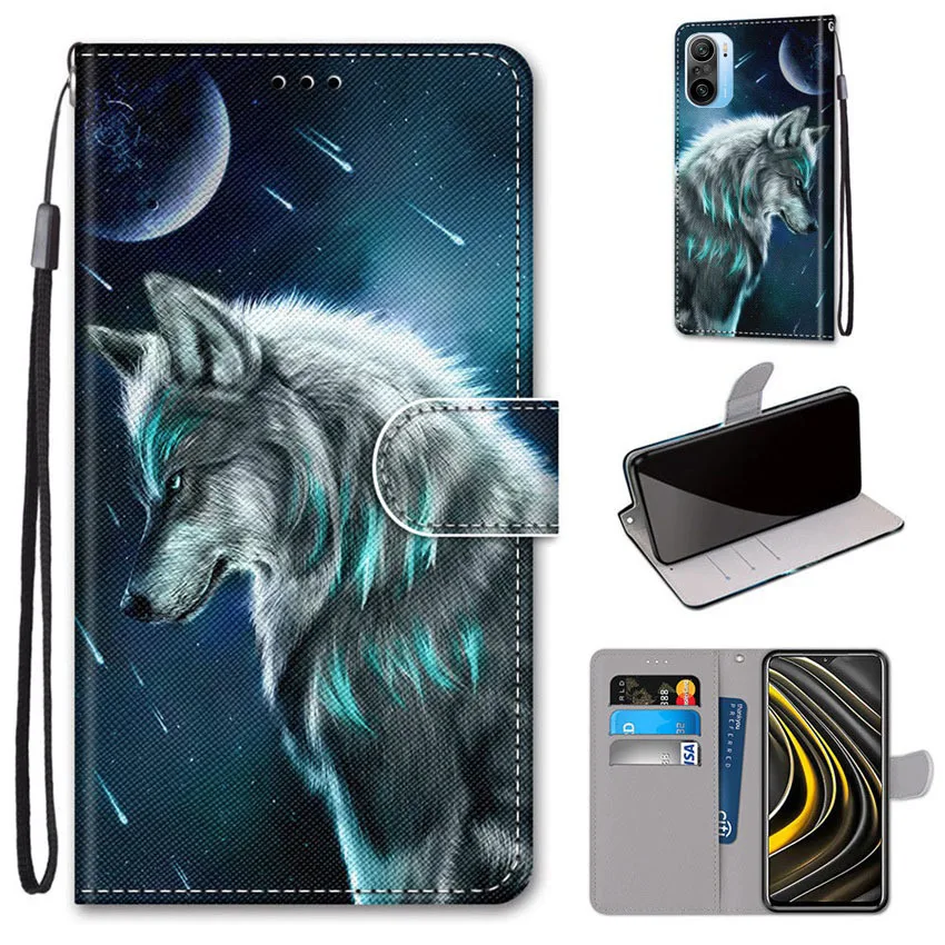 redmi note 10 10s pro flip leather phone case for xiaomi mi 11i k40 poco f3 5g wallet card holder stand book cover painted coque free global shipping