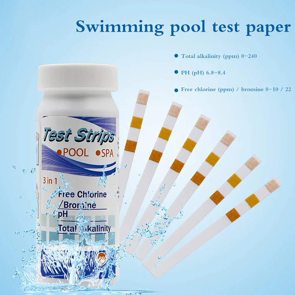 

50 Pcs Hot Tub Water Quality 3-In-1 Swimming Pool Test Paper Residual Chlorine PH Value Alkalinity Hardness Test Strip A Bottle