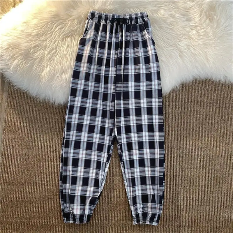 

Vintage Plaid Pants Women Long Trousers Autumn Summer Jogger Causal Harem Pants Girl New Student Elastic Waist Chic All-match