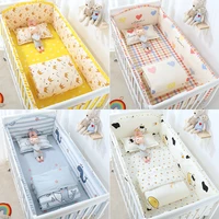 5pcs including crib bumpers flat bed sheet cotton cartoon kids cot protector infant baby bedding