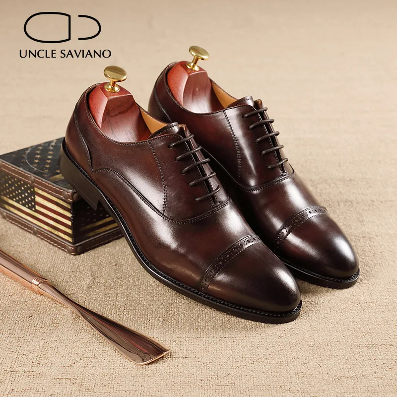 Uncle Saviano Oxford Brogue Style Men Shoes Dress Formal Man Business Shoe Handmade Designer Best Men Genuine Leather Shoes