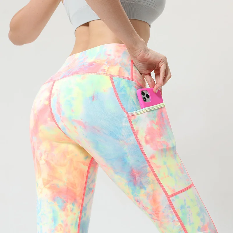 

Pocket Tie Dye Leggings Women High Waist Gym Leggings Sports Fitness Push Up Pants Workout Running Leggins