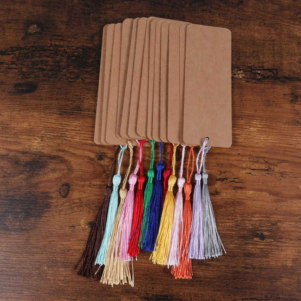 

24pcs Paper Blank Bookmarks with Tassel Cardstock for DIY Projects Gifts Tags School Supply Party Favor (White)